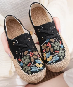 TC Cactus Rose | Playground Embroidered Linen Boat Shoes - Black NEW ARRIVALS