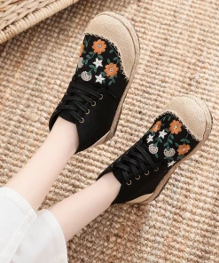 TC New In Shoes Cactus Rose | Embroidered Floral Head Hi-Top Sneakers Espadrilles