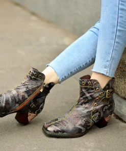 SOFFIA | Antique Prints With Metallic Stud Moto Boot