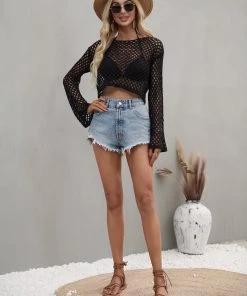 MY New In Clothing AIDA CROCHET KNIT TOP - BLACK
