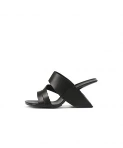Jady Rose JadyRose | Black Cross Strap Leather Wedge Slides