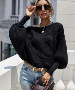 MY Smaibulun | GISELE Lantern Sleeve Tighten Cuff Knit Top - Black