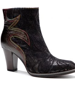 Fire Shape Cut Out Lace Covered Heel Boots Ankle Boots - Soffia Shoes