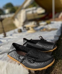 ATC Side Tie Laser Cut Round-Toe Loafers - MAMA LOVE