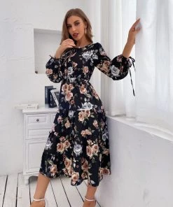 BFZY NEW ARRIVALS Smaibulun | GIVEN Floral Midi Dress - Black Print
