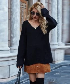 MY New In Clothing Smaibulun | MACHE Low V-Neck Oversize Sleeve Knit Top - Black 9 MY New In Clothing Smaibulun | MACHE Low V-Neck Oversize Sleeve Knit Top - Black