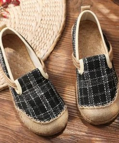 TC Plaid Dotted Line Linen Round Toe Espadrilles Loafers - Cactus Rose New In Shoes