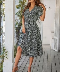 DY ALVINA Print Midi Dress - Black