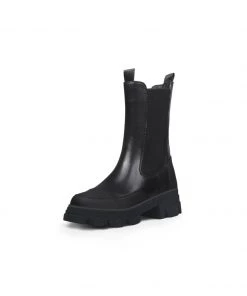 Jady Rose New In Shoes JadyRose | Block Heel Mid-Length Black Leather Chelsea Boot