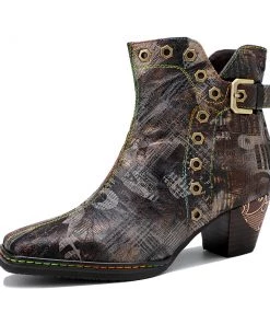 SOFFIA | Antique Prints With Metallic Stud Moto Boot
