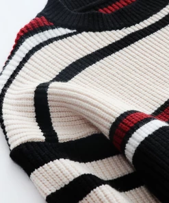 MY NEW ARRIVALS Smaibulun | Black White Red Stripe Crew Neck Knit Top