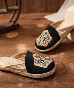 TC Shop Sandals Embroidered Lotus Side Strap Mules - Cactus Rose 19 TC Shop Sandals Embroidered Lotus Side Strap Mules - Cactus Rose