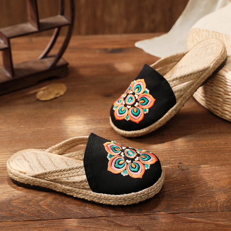 TC Shop Sandals Embroidered Lotus Side Strap Mules - Cactus Rose 3 TC Shop Sandals Embroidered Lotus Side Strap Mules - Cactus Rose