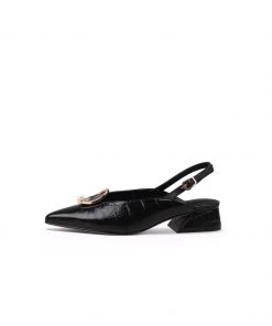 Jady Rose JadyRose | Pearl Ring Deco Croc-Embossed Leather Slingback Black 8 Jady Rose JadyRose | Pearl Ring Deco Croc-Embossed Leather Slingback Black