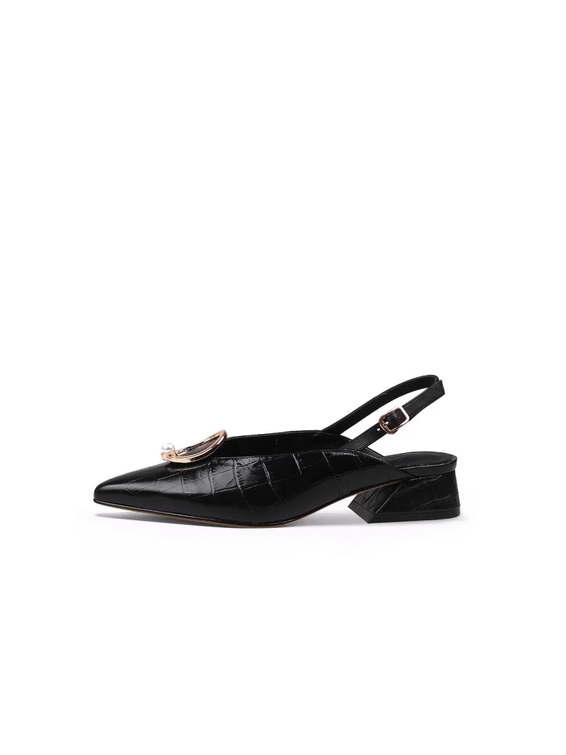 Jady Rose JadyRose | Pearl Ring Deco Croc-Embossed Leather Slingback Black 3 Jady Rose JadyRose | Pearl Ring Deco Croc-Embossed Leather Slingback Black