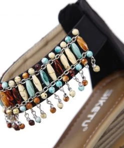 SIKETU | BLACK BEAD-ACCENT DOUBLE-STRAP SANDAL