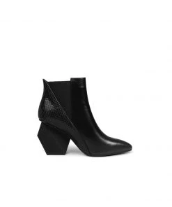 Jady Rose JadyRose | Black Texture Geometry Mid Heel Leather Chelsea Boots Ankle Boots NEW ARRIVALS