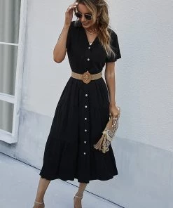 DY EMILY Front Button Midi Dress - Black New In Clothing