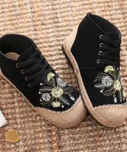 TC New In Shoes Cactus Rose | Embroidered Dandelion Round Toe Hi-Top Sneakers Espadrilles