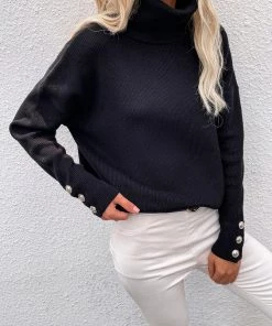 MY New In Clothing Smaibulun | Black Oversized Collar Turtleneck Knit Sweater
