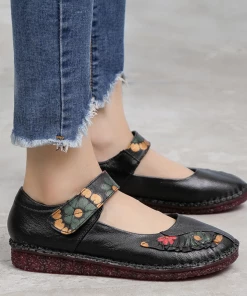 XR NEW ARRIVALS Rumour Has It | Perforated Flower Printed Leather Mary Jane - Black 7 XR NEW ARRIVALS Rumour Has It | Perforated Flower Printed Leather Mary Jane - Black