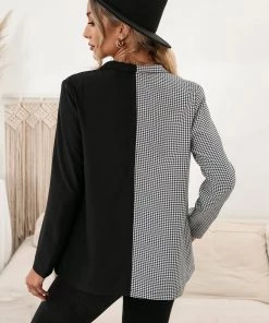 YBL Smaibulun | Contrast Houndstooth Double-Breasted Blazer New In Clothing