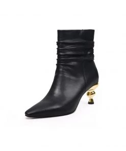 Jady Rose JadyRose | Slouchy Gold Kettle Heeled Black Ankle Boot