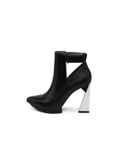 Jady Rose JadyRose | Triangled Silver Heel Cut Out High Heel Leather Black Ankle Boots NEW ARRIVALS