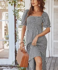 DY ELOISA Back Bow Midi Dress - Black Gingham NEW ARRIVALS