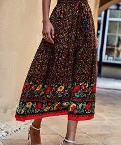 DY New In Clothing ARGIE MAXI SKIRT - BLACK PRINT