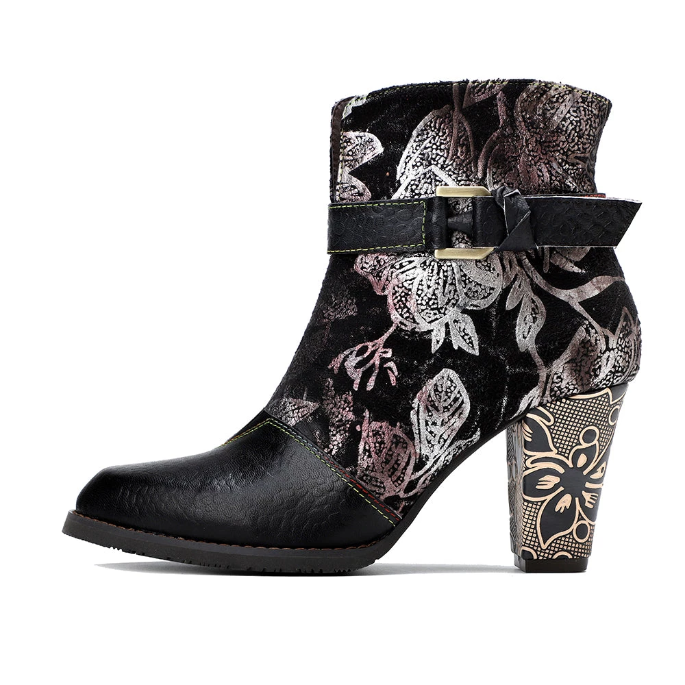 New In Shoes SOFFIA | Genuine Leather Chunky Golden Heel With Embroidered Silver Floral Heel Ankle Boots 7 New In Shoes SOFFIA | Genuine Leather Chunky Golden Heel With Embroidered Silver Floral Heel Ankle Boots