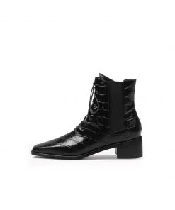 Jady Rose JadyRose | Croc-Embossed Lace-Up Black Chelsea Boot New In Shoes
