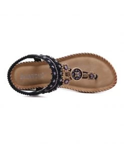 NEW ARRIVALS SIKETU | BLACK FLORAL-ACCENT RHINESTONE SANDAL