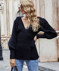 MY Smaibulun | LEONORA Bishop Sleeve Knit Top - Black