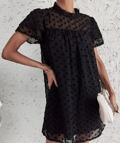 DY LOIDA Swiss Dot Tunic Dress - Black New In Clothing 9 DY LOIDA Swiss Dot Tunic Dress - Black New In Clothing