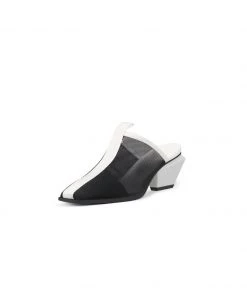 Jady Rose NEW ARRIVALS JadyRose | Geometry Block Point Toe Mid Heel Mules - Black