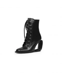 Jady Rose JadyRose | Elevator Wedge-Heel Shoelace Back Leather Boot
