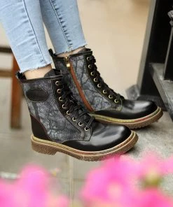 Tie Dye-Contrast Genuine Leather Combat Boots Ankle Boots - Soffia Shoes 21 Tie Dye-Contrast Genuine Leather Combat Boots Ankle Boots - Soffia Shoes