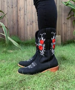 YL En Bloom | Black Rose Embroidered Floral Cowboy Heel Boots 11 YL En Bloom | Black Rose Embroidered Floral Cowboy Heel Boots