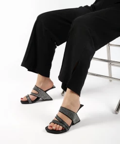 Jady Rose JADYROSE | AMADEA RHINESTONE BLACK LEATHER HEEL New In Shoes