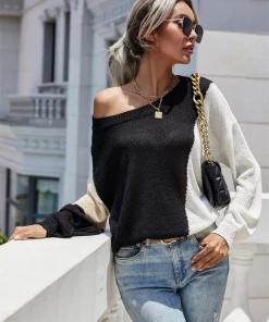 MY Smaibulun | GRANIA Two Tone Color Block Knit Sweater - Black NEW ARRIVALS