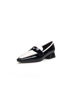 Jady Rose NEW ARRIVALS JadyRose | Genuine Leather Block Color Elegant Princess Kate Loafers - Black