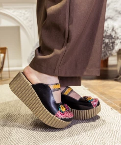 JF SOFFIA | Genuine Leather Black Ribbed-Sole Tri-Floral Appliqued Clogs 11 JF SOFFIA | Genuine Leather Black Ribbed-Sole Tri-Floral Appliqued Clogs