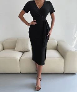 DY CLARETTA French Rib Midi Dress - Black NEW ARRIVALS