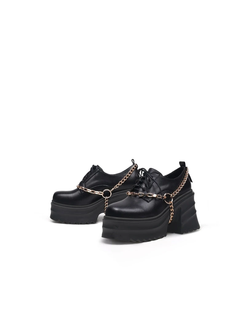 Jady Rose JadyRose | Black Leather Chain Over Chunky Heel Oxford New In Shoes 4 Jady Rose JadyRose | Black Leather Chain Over Chunky Heel Oxford New In Shoes