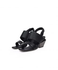 Jady Rose NEW ARRIVALS JadyRose | CASEY Geometry Heels Leather Black Slingback Sandals