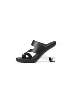 Jady Rose NEW ARRIVALS JadyRose | Black Criss-Cross Toe Elevator Heel Leather Slides