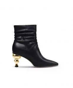 Jady Rose JadyRose | Slouchy Gold Kettle Heeled Black Ankle Boot
