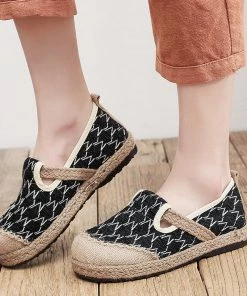 Zig Zag Stitch Linen Round Toe Espadrilles Loafers - Cactus Rose