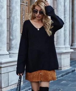 MY New In Clothing Smaibulun | MACHE Low V-Neck Oversize Sleeve Knit Top - Black 10 MY New In Clothing Smaibulun | MACHE Low V-Neck Oversize Sleeve Knit Top - Black